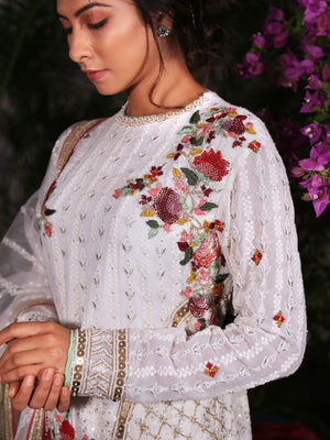 White Embroidered Suit with Palazzo Pants image 2