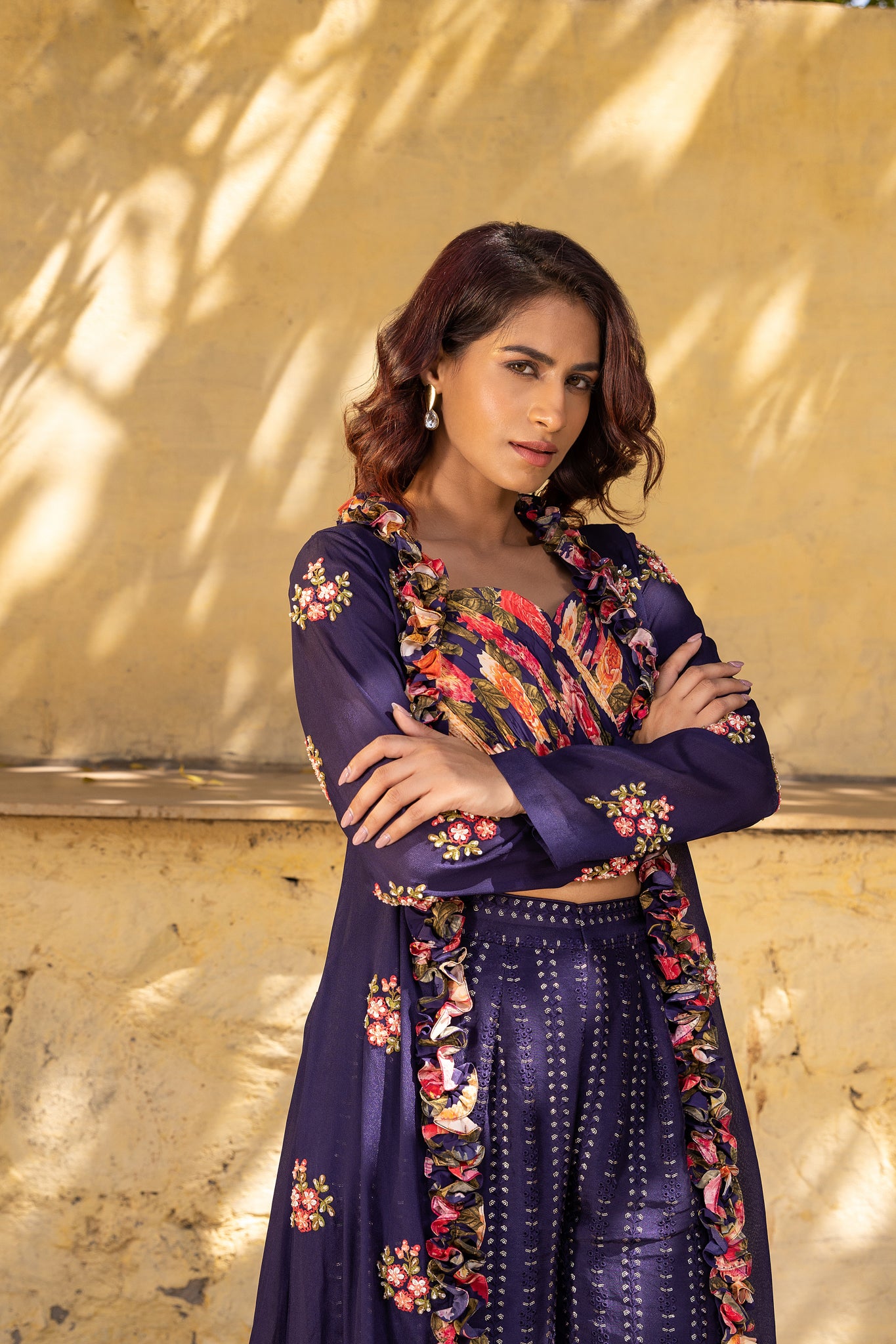 Purple Georgette Embroidered Jacket Set image 5