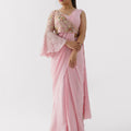 Blush Pink Pre Drape Saree Set image 0