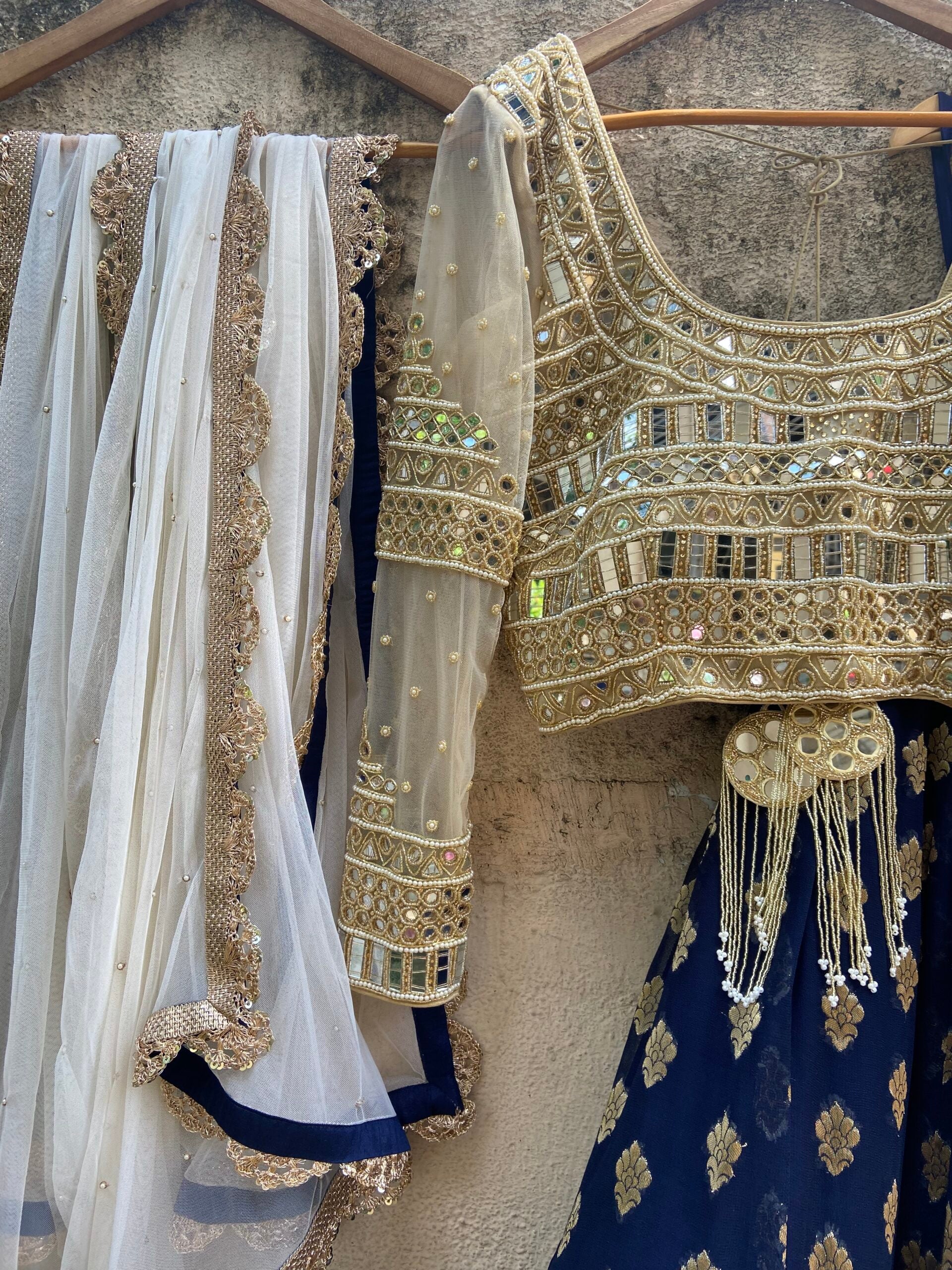 Midnight Blue and Mirror Work Lehenga Set - Custom image