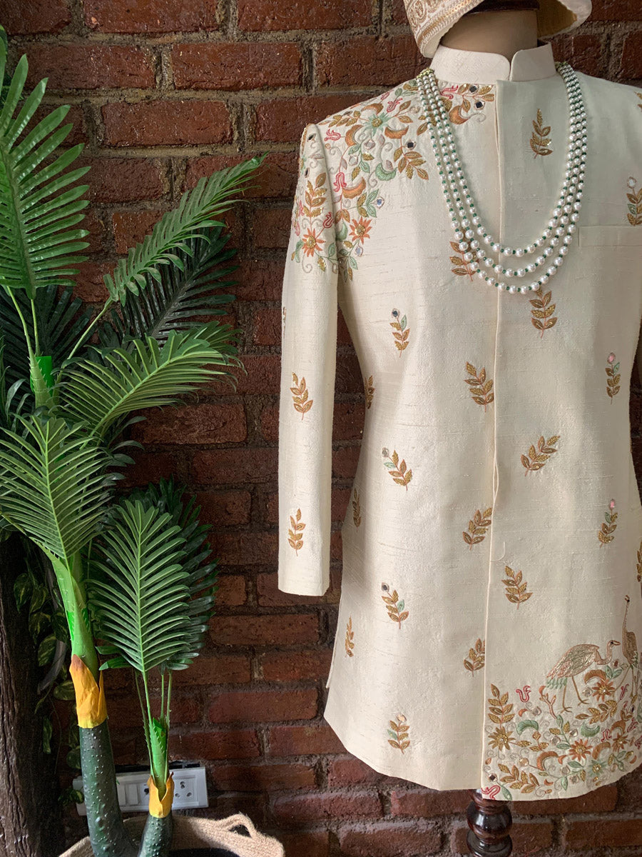 Swan Embroidered Sherwani Set image 5
