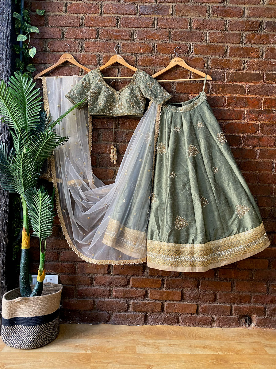 Sage Green Embroidered Lehenga Set image 0