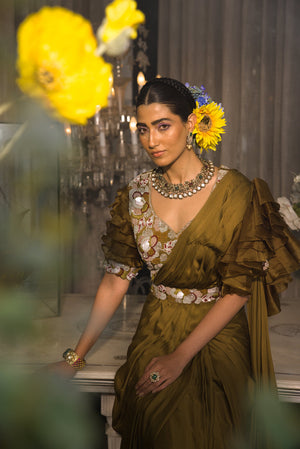 Ruffle Pre-Draped Saree Set image 6
