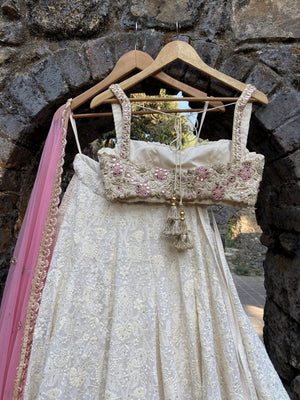 Ivory Lucknowi Lehenga Set image 3