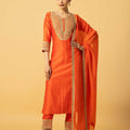 Orange Chanderi Silk 3 Quarter Sleeve Kurta image 0