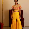 Yellow Sharara Set With Cape image 0