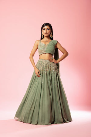 Sage Green Georgette Lehenga Set - L image