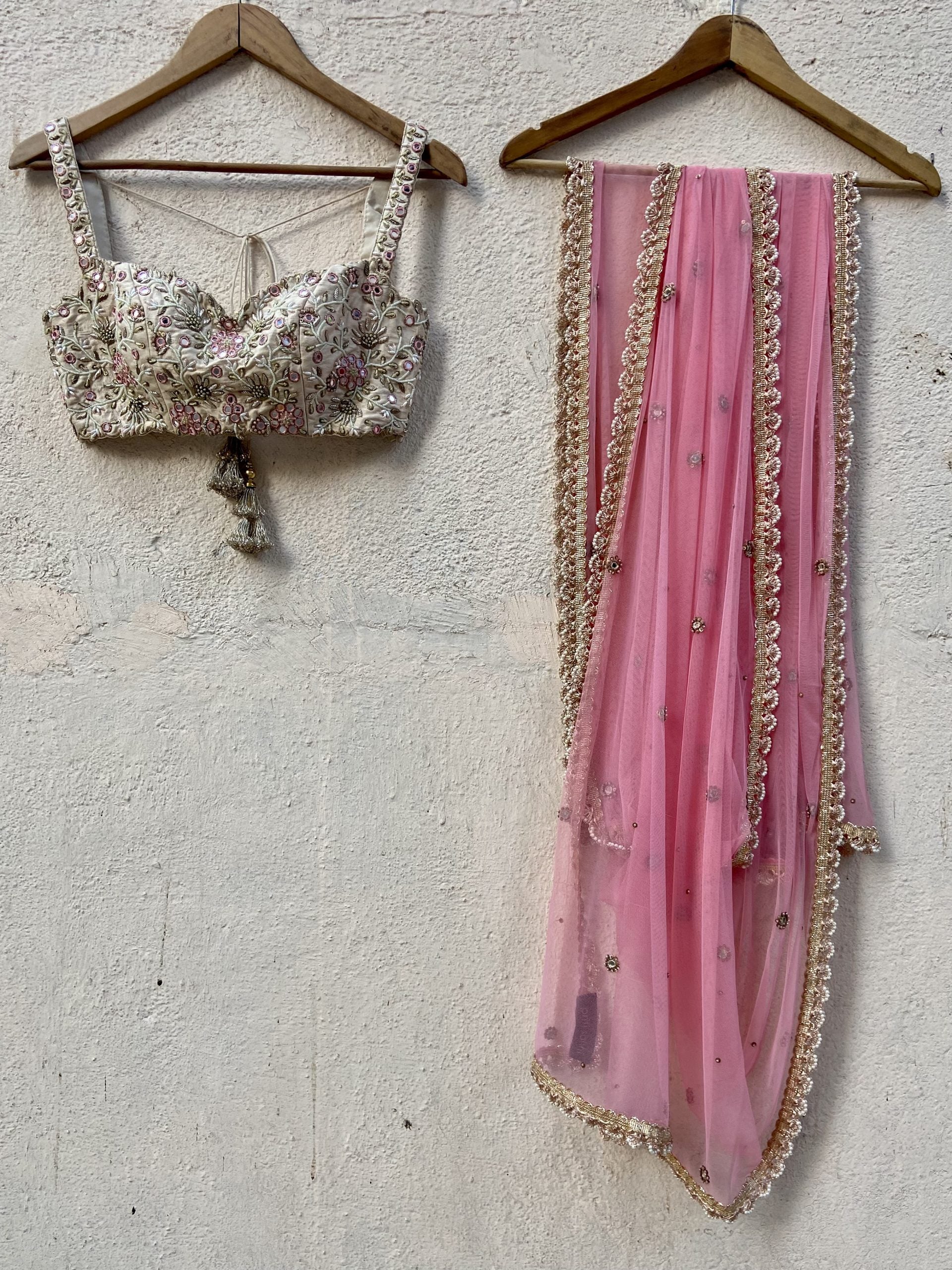 Ivory Raw Silk Lehenga with Mirror Work image 3