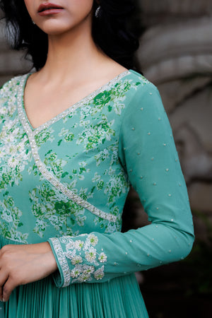 Turquoise Embroidered Anarkali Set image 7