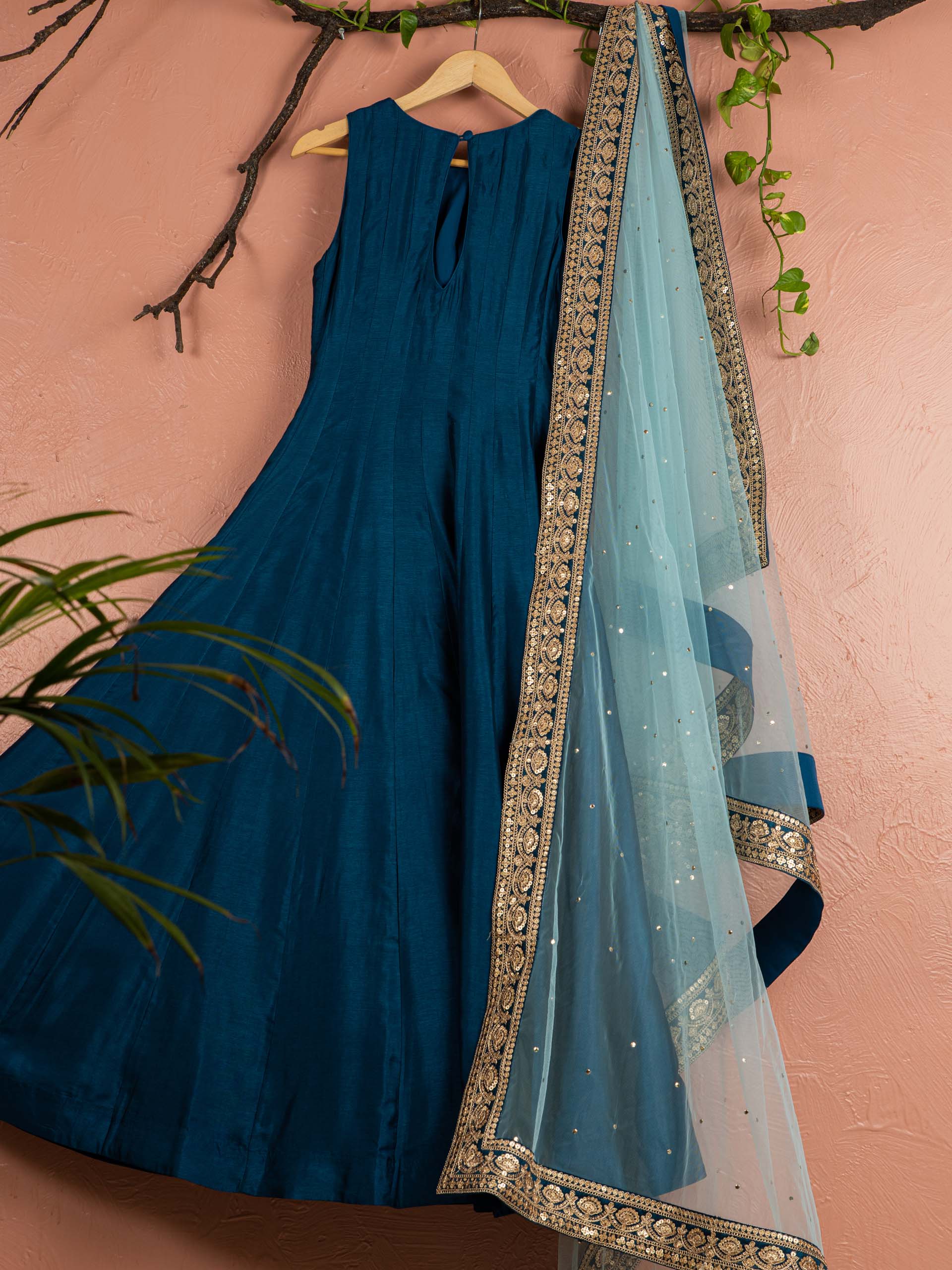 Teal Blue Mirror Anarkali Set image 1