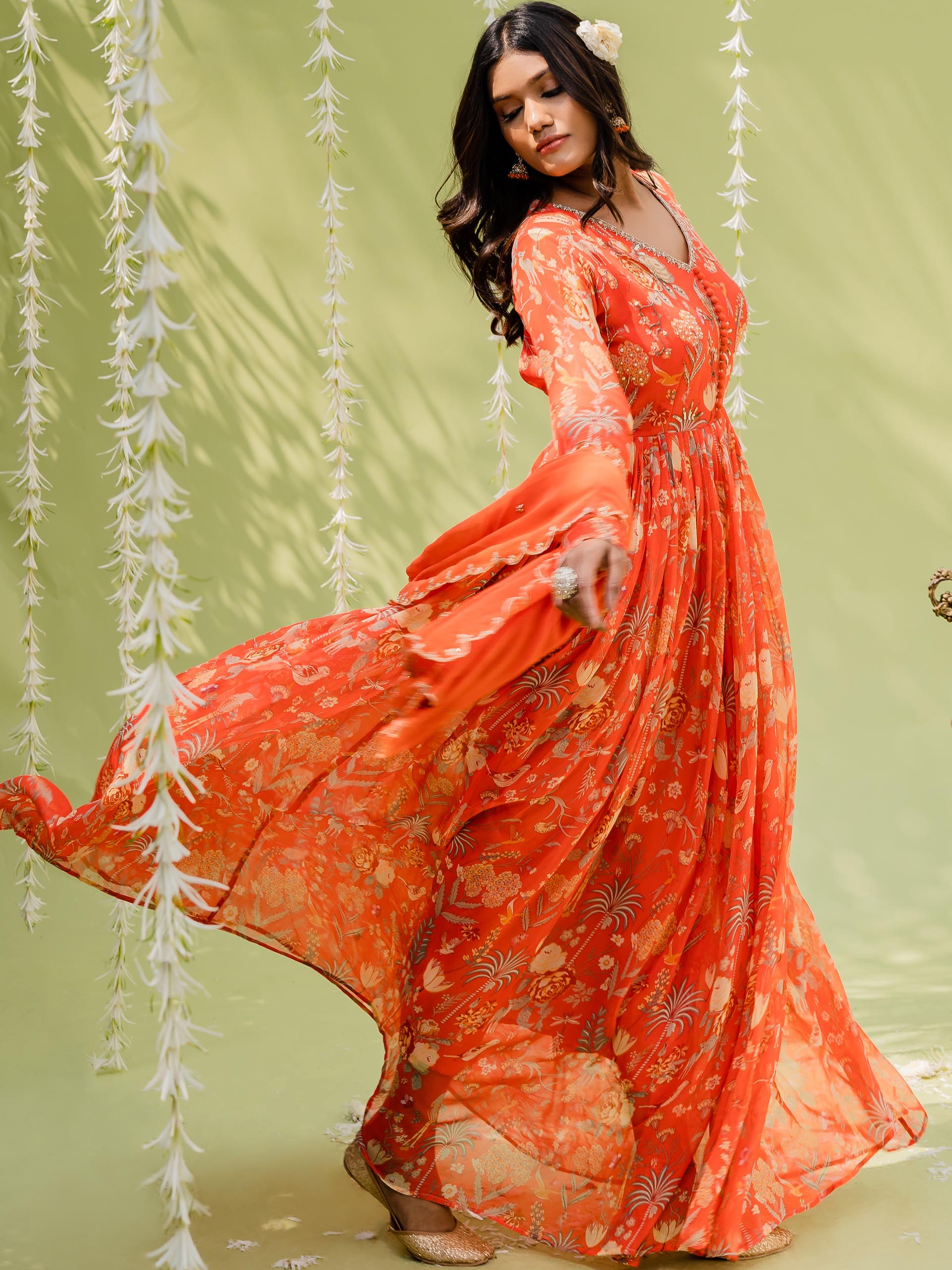 Rust Orange Garden Anarkali Set image 0