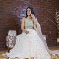 Mint Bustier and Ivory Ruffle Lehenga Set image 0