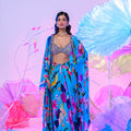 Our Aqua Dhoti Skirt Set With Embroidered Bralette image 0
