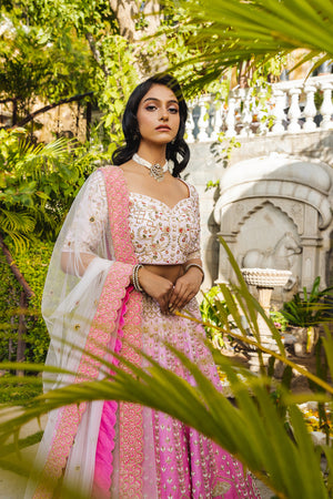 Pink Raw Silk Hand Embroidered Lehenga Set image 5