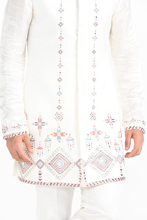 Ivory Phulkari Inspired Nehru with Embroidered Kurta Set image 2