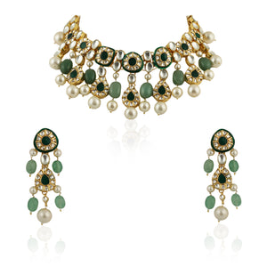 Green Meenakari Necklace Set image 1