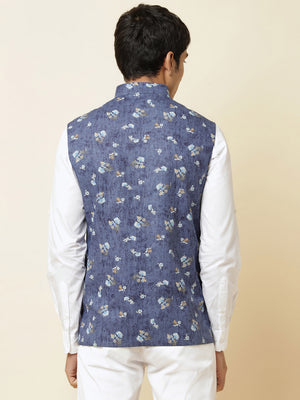 Blue Floral Print Bundi Jacket image 3