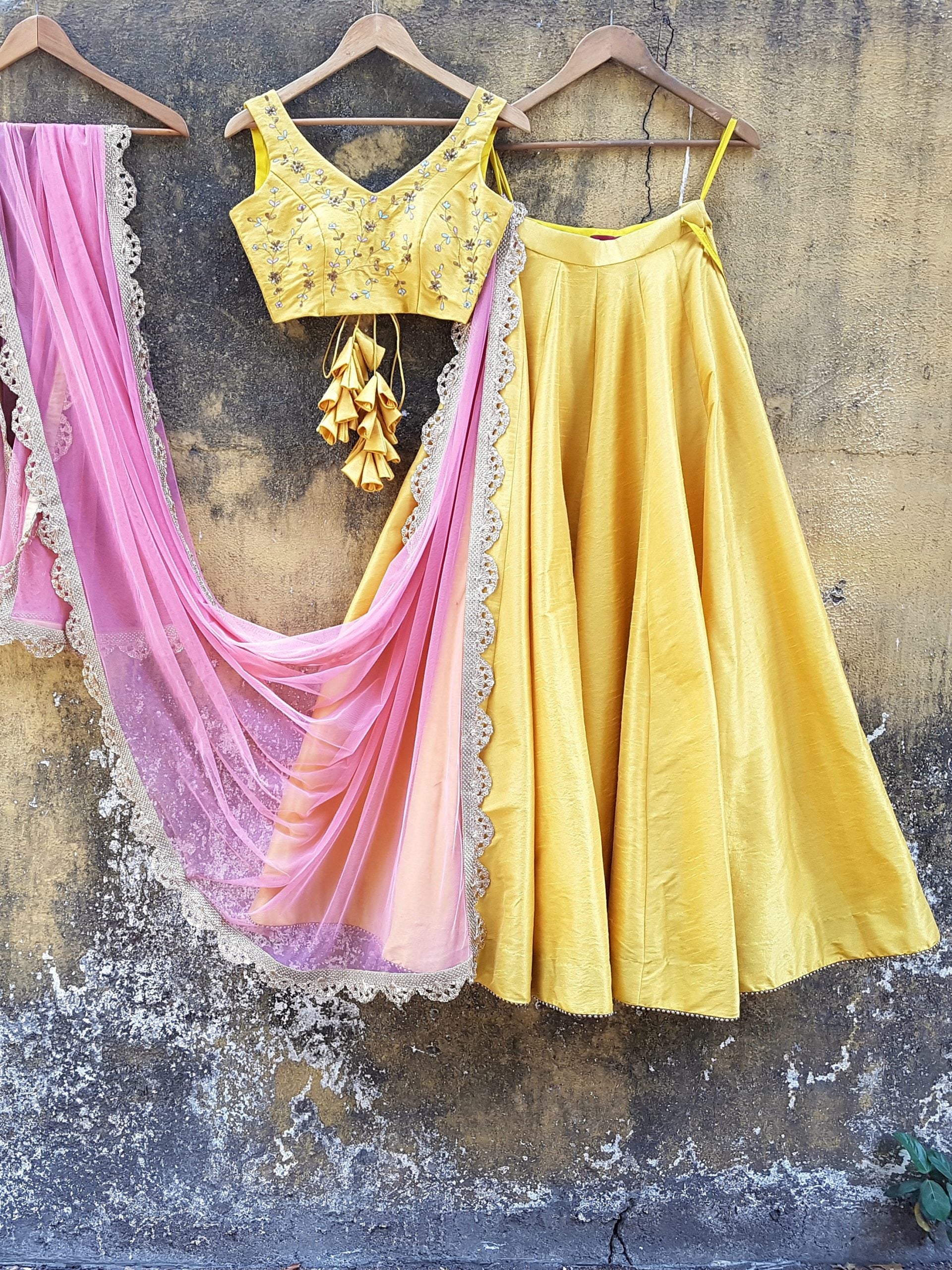Mustard Raw Silk Lehenga - L image