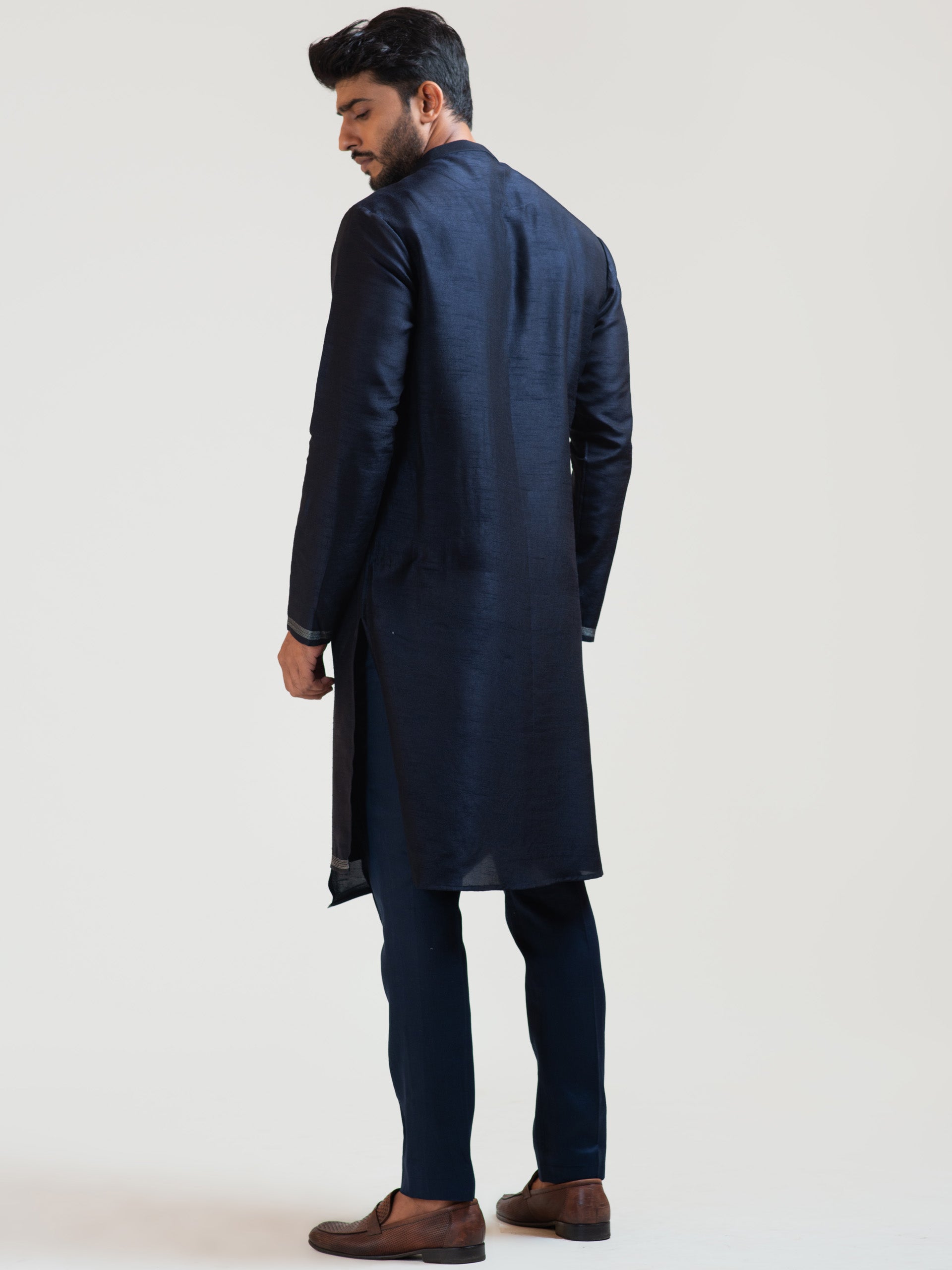 Navy Blue Overlap Nehru Kurta Set image 2
