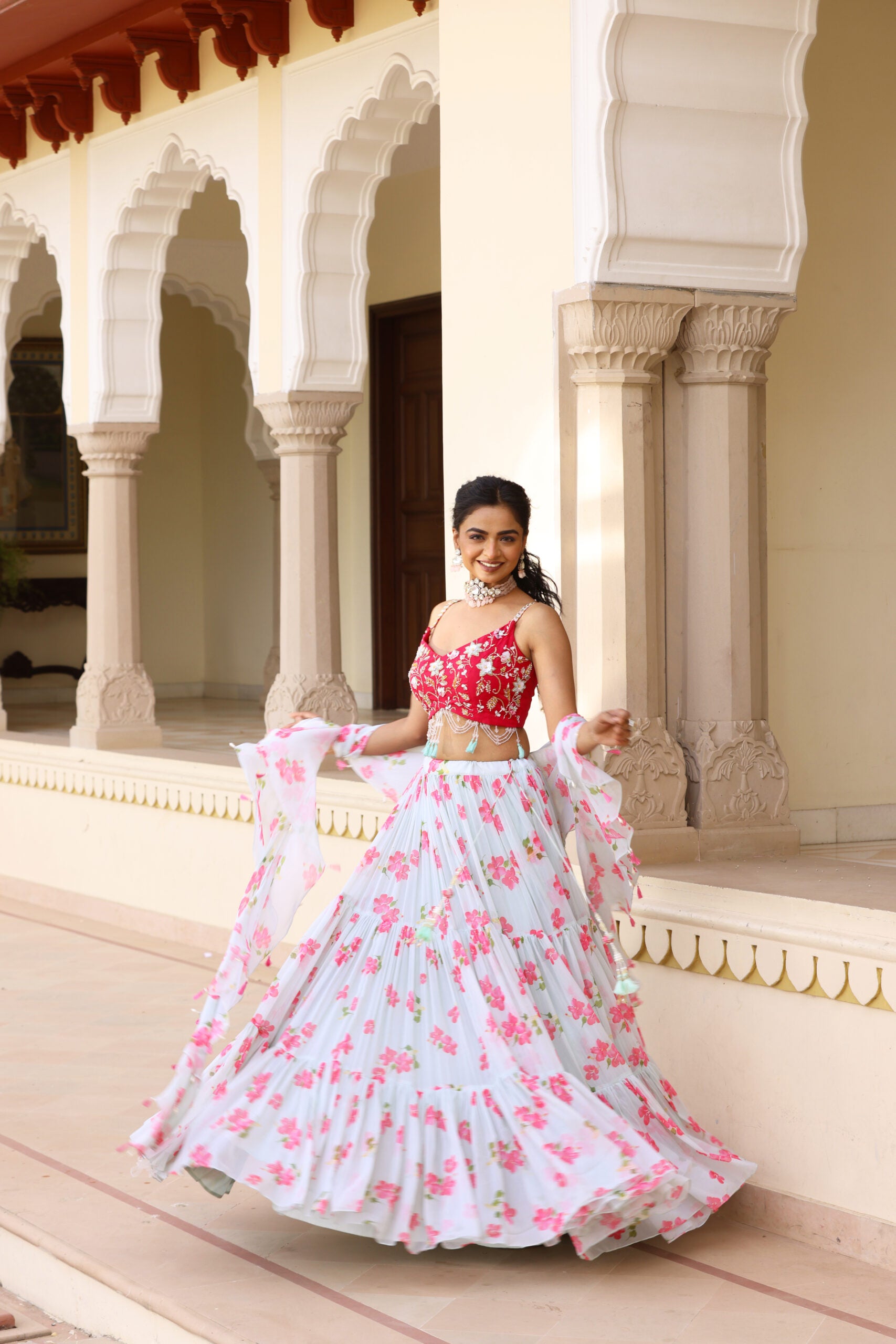 Floral Printed Three Tier Lehenga image 11