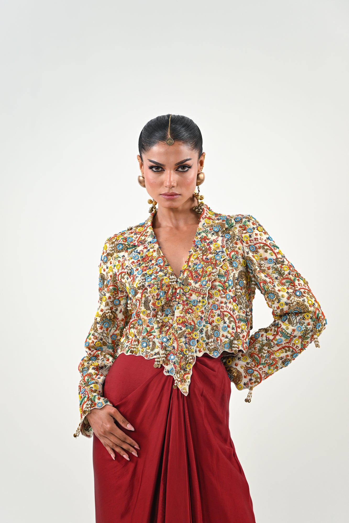 IB EMBROIDERED JACKET DHOTI SET image 6