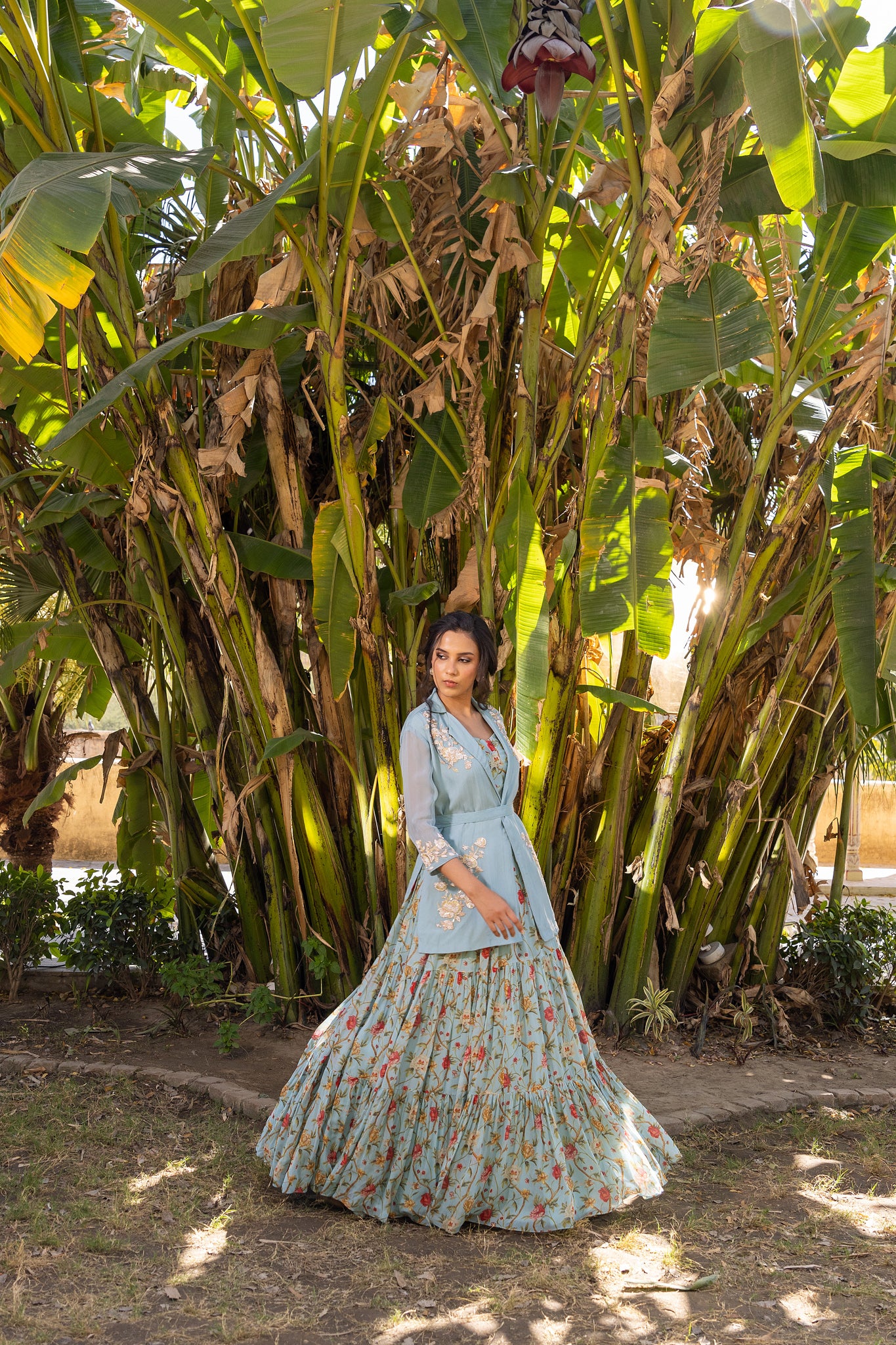 Light Blue Georgette Printed Lehenga Set - Custom image