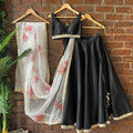 Black Raw Silk Lehenga Set with Hand Painted Dupatta image 0