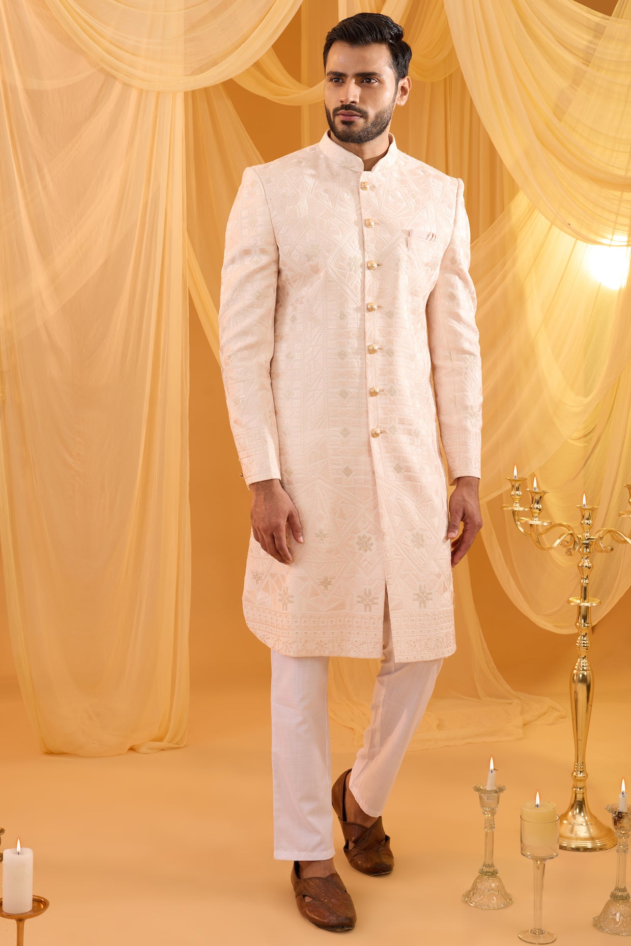Pink Lucknowi Embroidered Sherwani Set - Custom image
