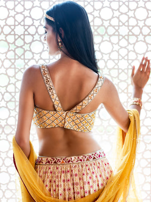 Mustard and Ivory Tiered Lehenga Set image 2