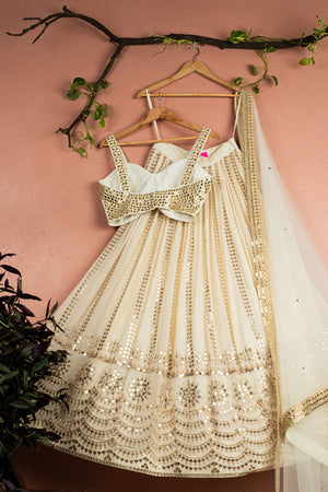 Ivory Sequin Starlight Lehenga with Ivory Mirror Blouse and Dupatta image 2