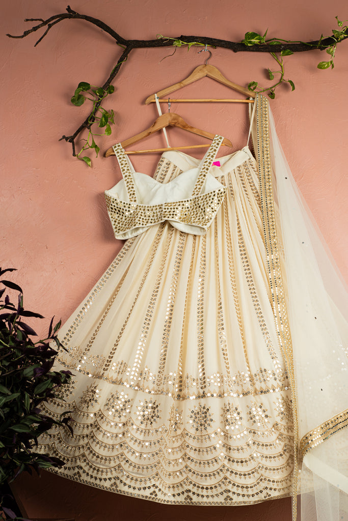Ivory Sequin Starlight Lehenga with Ivory Mirror Blouse and Dupatta image 2