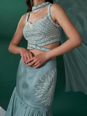 Sea Green Mermaid Lehenga Set image 1