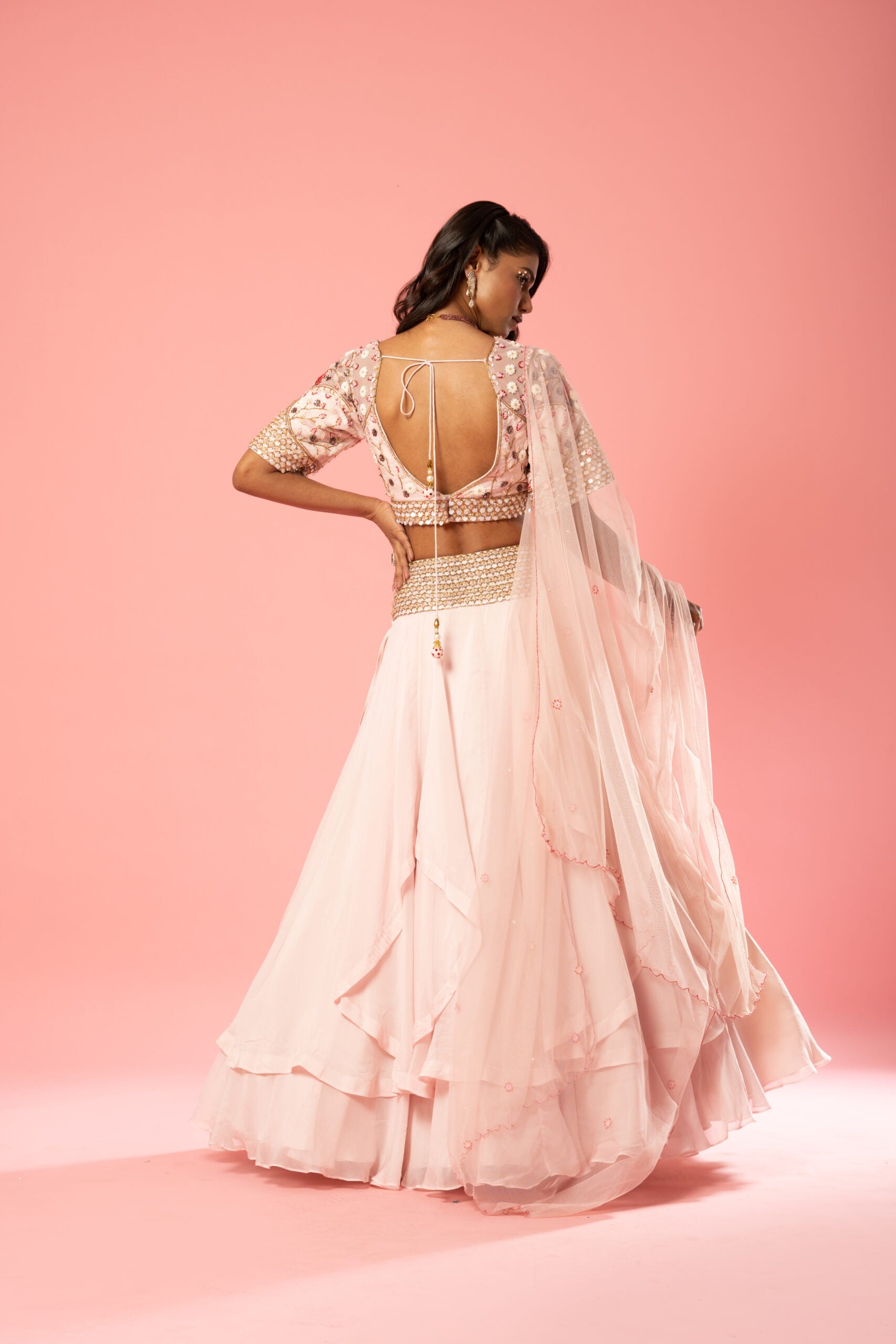 Baby Pink Layered  Lehenga Set image 3