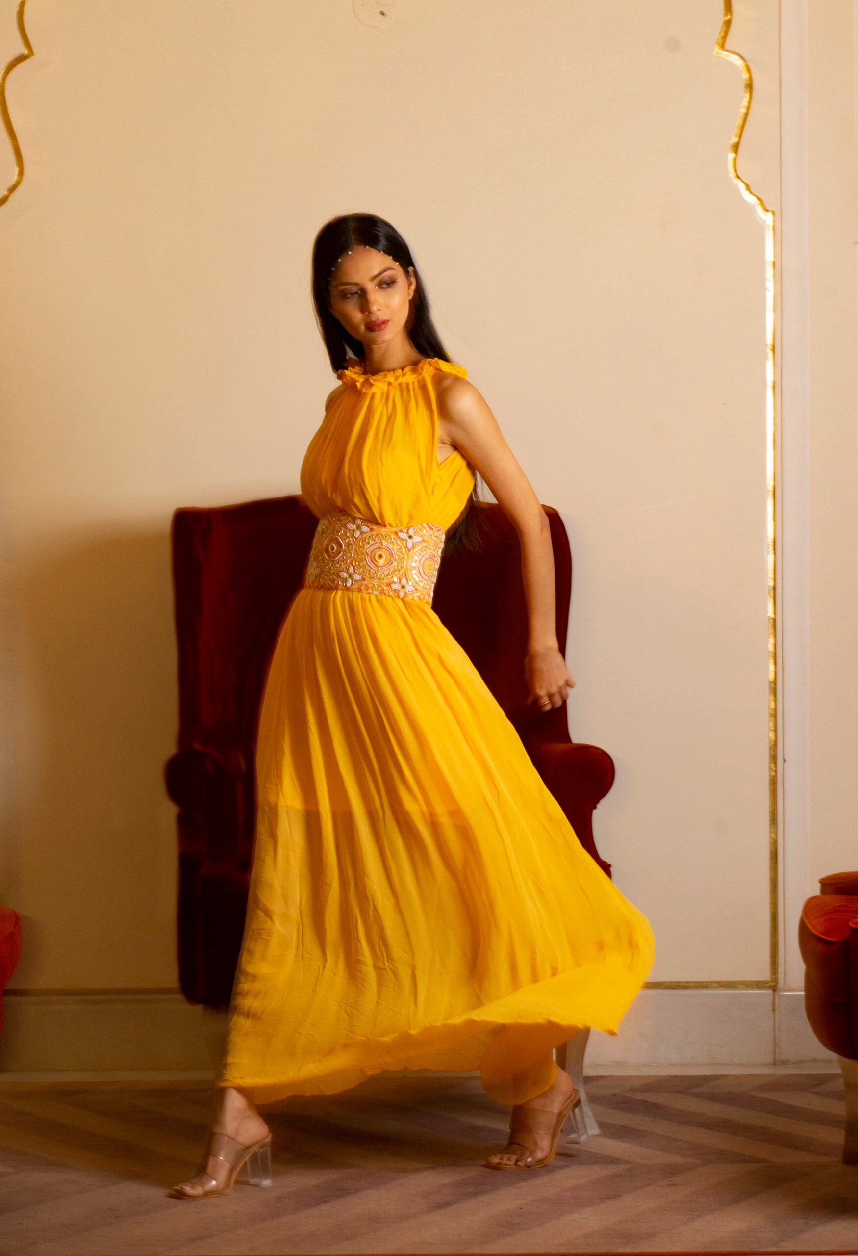 Yellow Dress With Corset Belt image 2