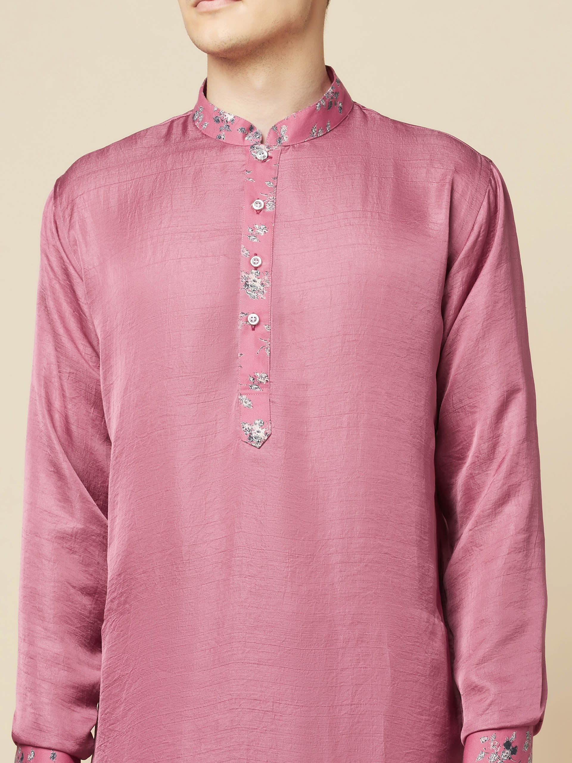Mauve Art Silk Print Kurta image 3