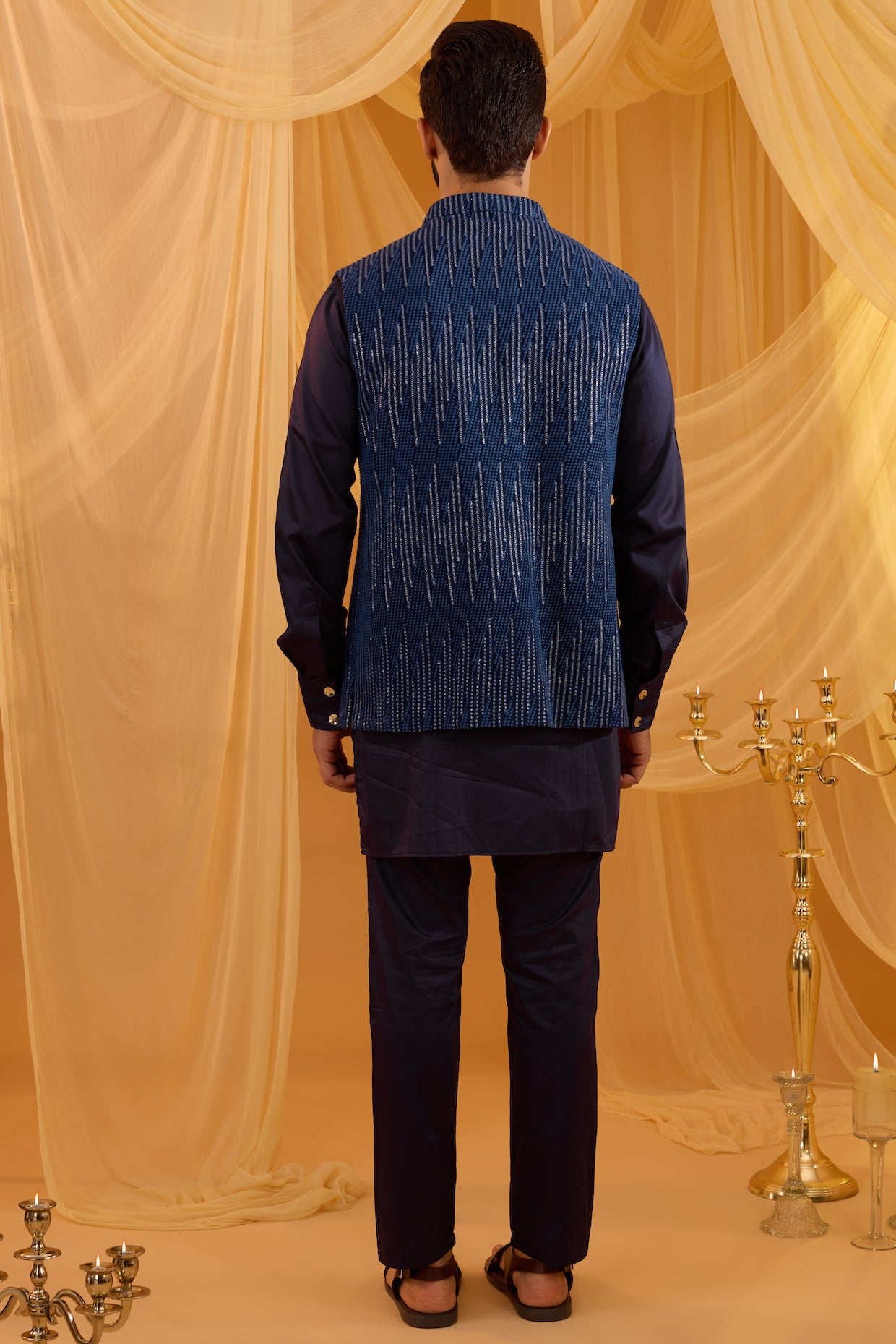 Navy Blue Sequin Embroidered Indowestern Set image 4