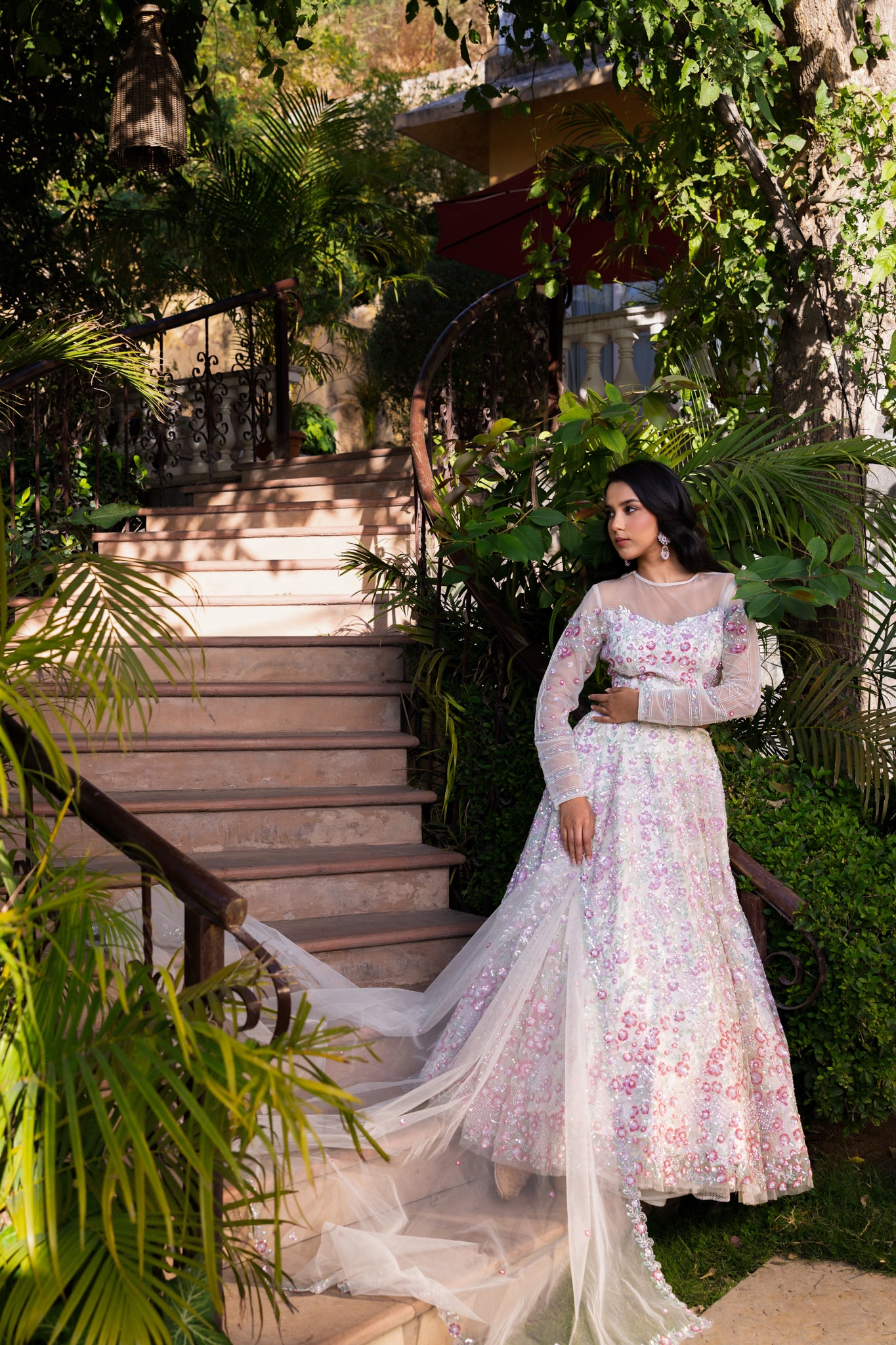 Off-White Net Embroidered Lehenga Set image 8