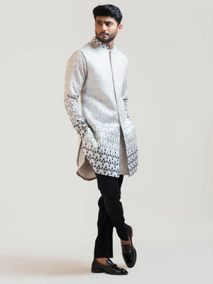 Grey Gradient Achkan Kurta Set image 1