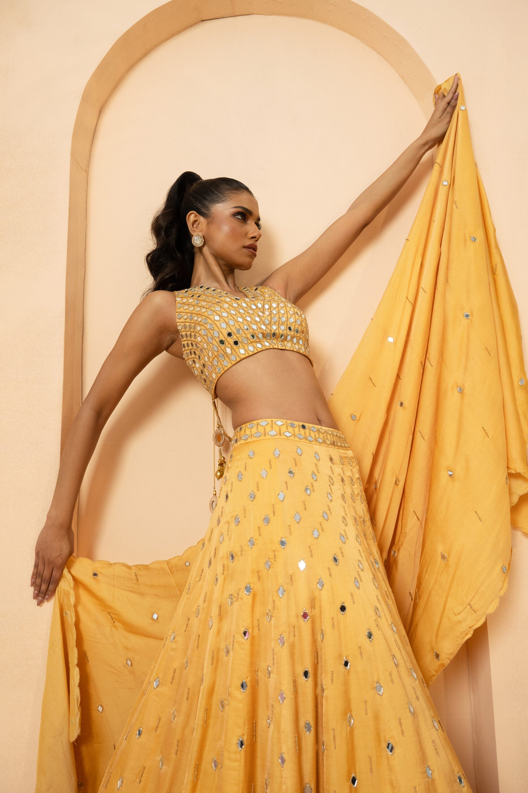 Golden Mirror and Pearl Embellished Lehenga image 4