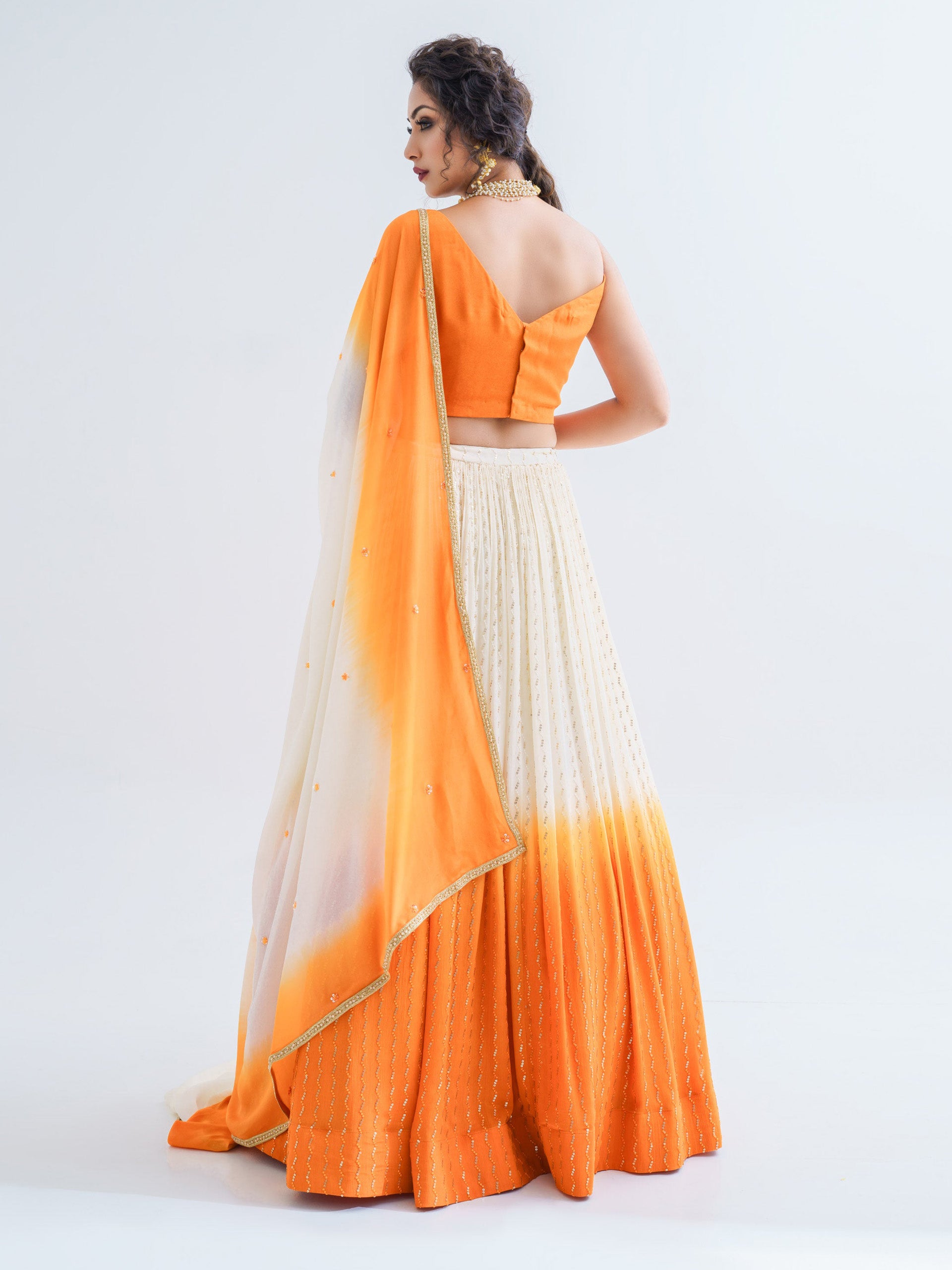 Off-White Orange Ombre Lehenga Set image 1