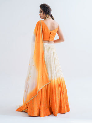 Off-White Orange Ombre Lehenga Set image 1