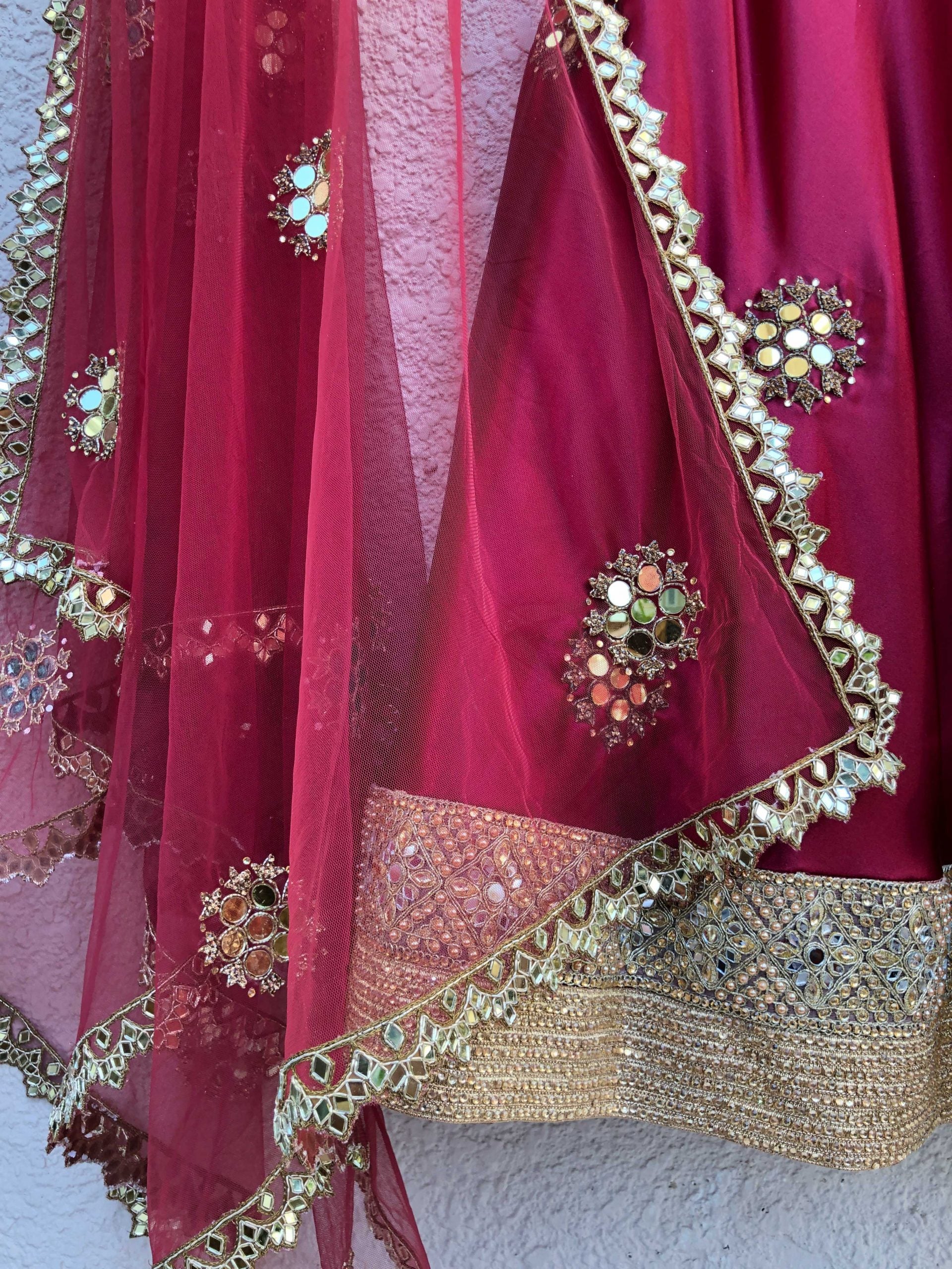 Crimson Mirror Work Lehenga image 3