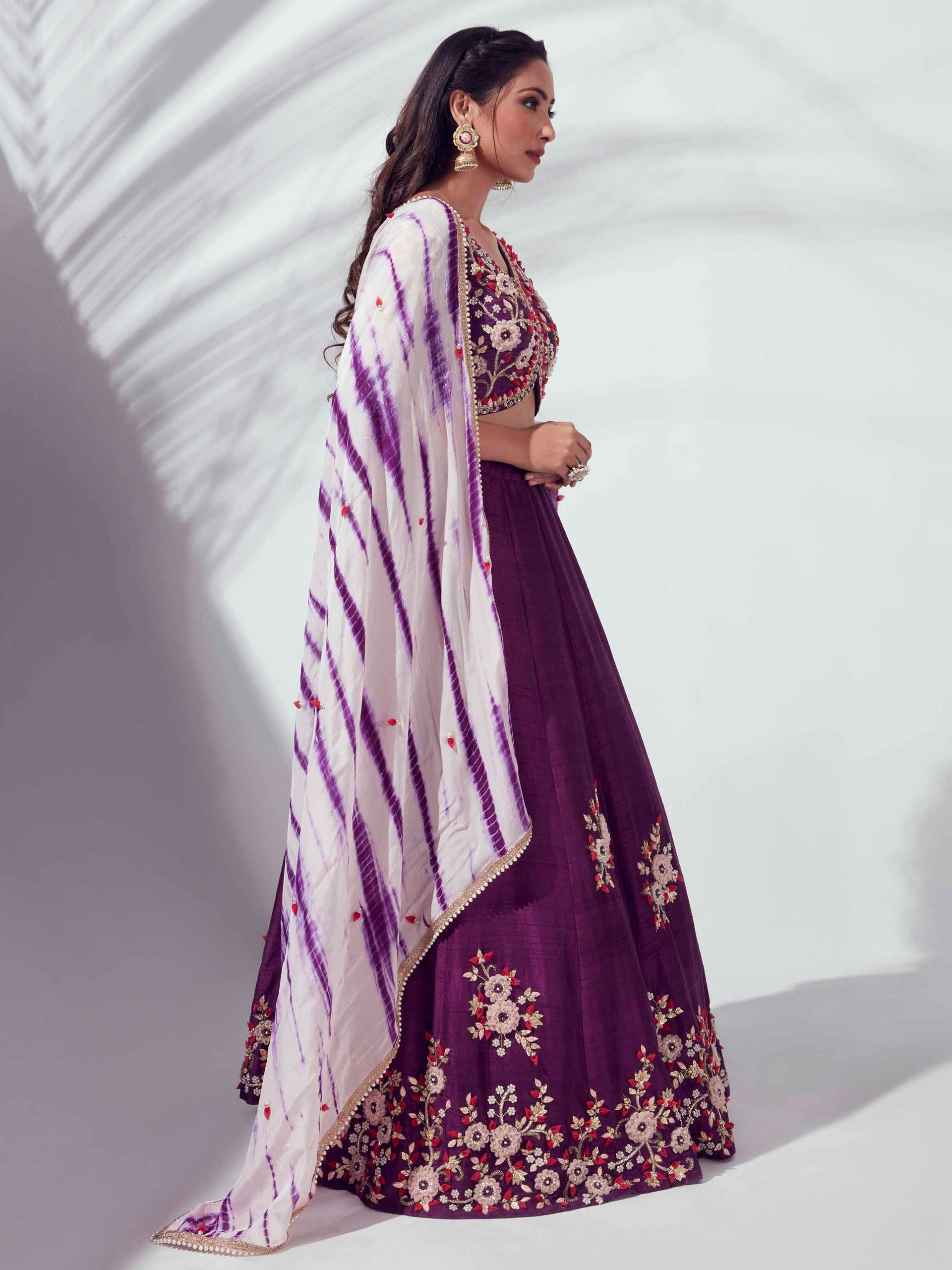 Purple Floral Lehenga Set image 3