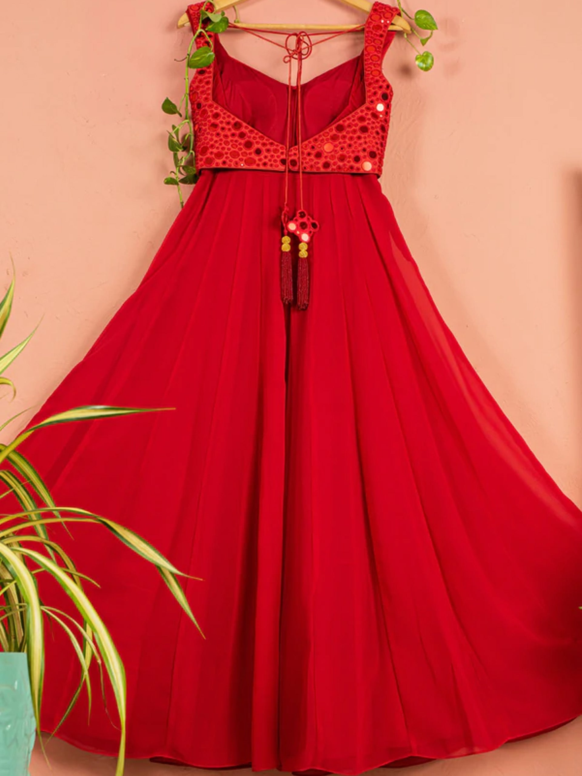 Red Mirror Work Anarkali Set image 1