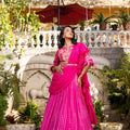 Pink Flair Sleeve Georgette Embroidered Lehenga Set image 0