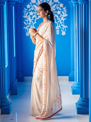 Ivory Print Saree Set image 3