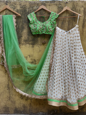 Green and Ivory Ruffle Lehenga - Custom image