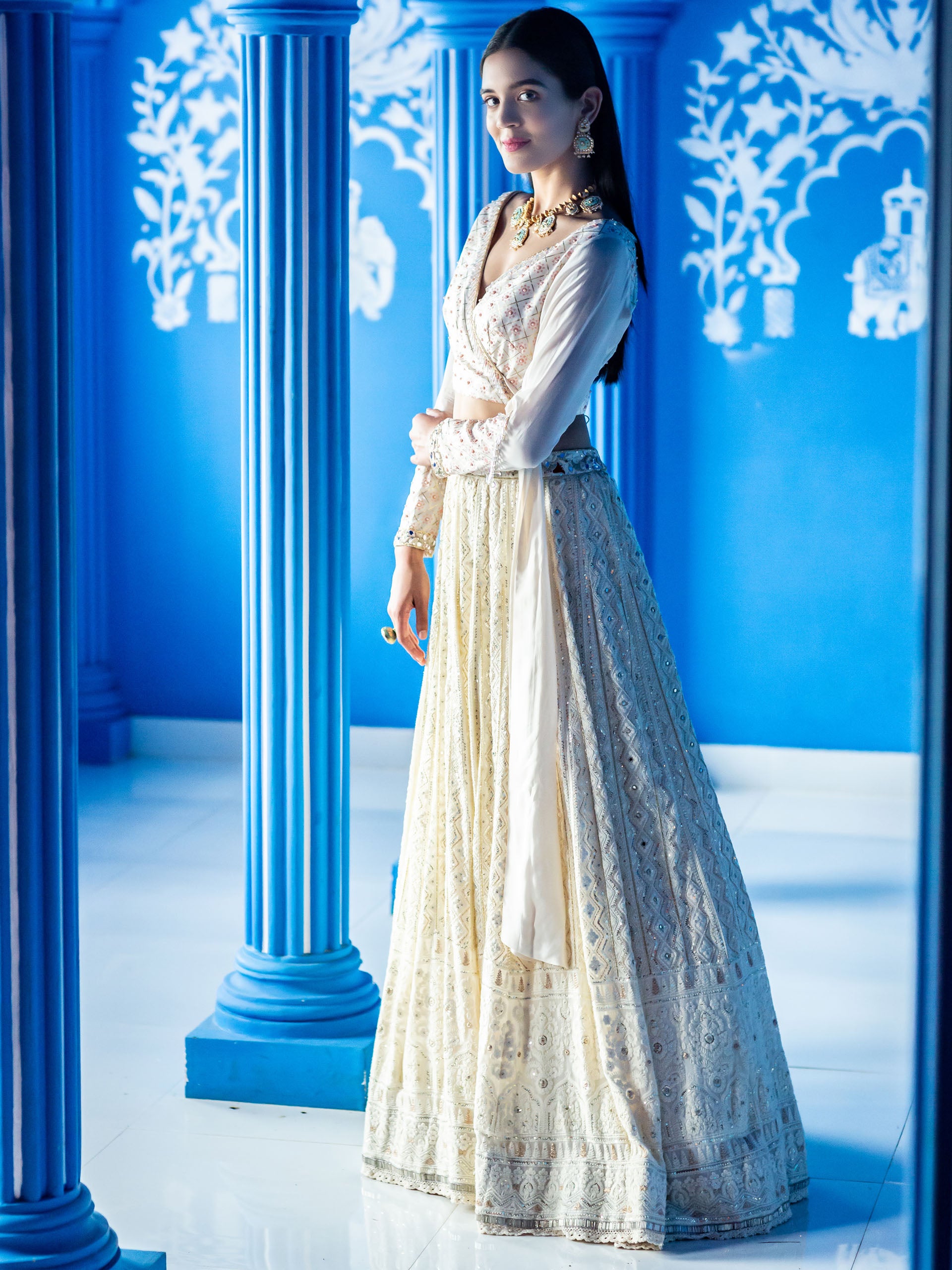 Ivory Lucknowi Embroidered Lehenga Set image 2
