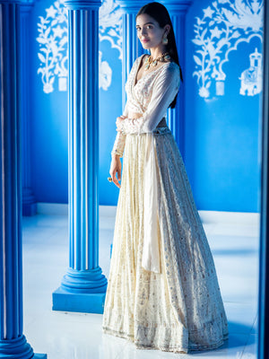 Ivory Lucknowi Embroidered Lehenga Set image 2