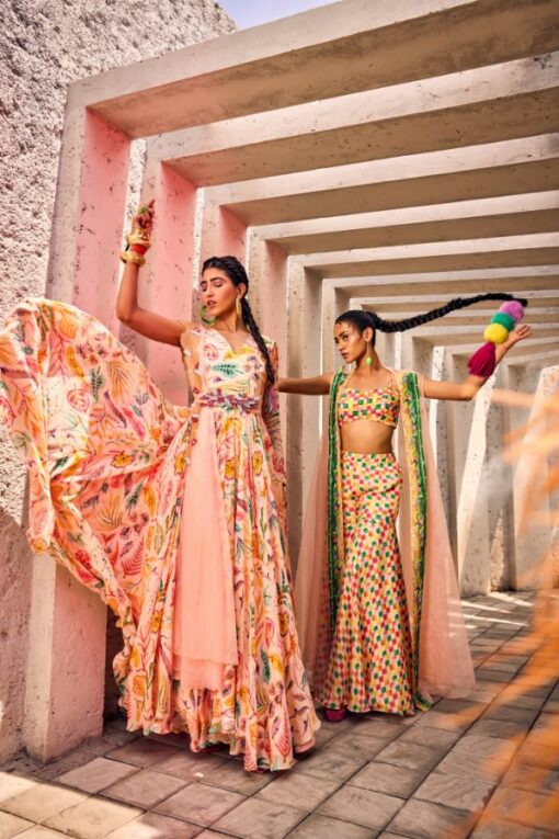 Printed Chic Gown with Heavy Belt And Dupatta image 1